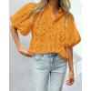 imagePRETTYGARDEN Womens Summer Tops 2025 Dressy Casual Short Sleeve V Neck Buttons Hollow Out Lace Embroidered Blouses ShirtsOrange Yellow