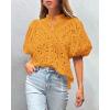 imagePRETTYGARDEN Womens Summer Tops 2025 Dressy Casual Short Sleeve V Neck Buttons Hollow Out Lace Embroidered Blouses ShirtsOrange Yellow