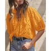 imagePRETTYGARDEN Womens Summer Tops 2025 Dressy Casual Short Sleeve V Neck Buttons Hollow Out Lace Embroidered Blouses ShirtsOrange Yellow