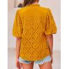 imagePRETTYGARDEN Womens Summer Tops 2025 Dressy Casual Short Sleeve V Neck Buttons Hollow Out Lace Embroidered Blouses ShirtsOrange Yellow