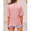 imagePRETTYGARDEN Womens Summer Tops 2025 Dressy Casual Short Sleeve V Neck Buttons Hollow Out Lace Embroidered Blouses ShirtsPink