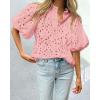 imagePRETTYGARDEN Womens Summer Tops 2025 Dressy Casual Short Sleeve V Neck Buttons Hollow Out Lace Embroidered Blouses ShirtsPink