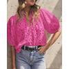 imagePRETTYGARDEN Womens Summer Tops 2025 Dressy Casual Short Sleeve V Neck Buttons Hollow Out Lace Embroidered Blouses ShirtsRose Pink