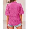 imagePRETTYGARDEN Womens Summer Tops 2025 Dressy Casual Short Sleeve V Neck Buttons Hollow Out Lace Embroidered Blouses ShirtsRose Pink