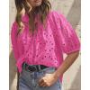imagePRETTYGARDEN Womens Summer Tops 2025 Dressy Casual Short Sleeve V Neck Buttons Hollow Out Lace Embroidered Blouses ShirtsRose Pink