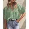 imagePRETTYGARDEN Womens Summer Tops 2025 Dressy Casual Short Sleeve V Neck Buttons Hollow Out Lace Embroidered Blouses ShirtsSage Green