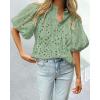 imagePRETTYGARDEN Womens Summer Tops 2025 Dressy Casual Short Sleeve V Neck Buttons Hollow Out Lace Embroidered Blouses ShirtsSage Green