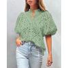 imagePRETTYGARDEN Womens Summer Tops 2025 Dressy Casual Short Sleeve V Neck Buttons Hollow Out Lace Embroidered Blouses ShirtsSage Green