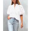 imagePRETTYGARDEN Womens Summer Tops 2025 Dressy Casual Short Sleeve V Neck Buttons Hollow Out Lace Embroidered Blouses ShirtsWhite