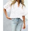 imagePRETTYGARDEN Womens Summer Tops 2025 Dressy Casual Short Sleeve V Neck Buttons Hollow Out Lace Embroidered Blouses ShirtsWhite