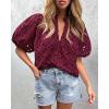 imagePRETTYGARDEN Womens Summer Tops 2025 Dressy Casual Short Sleeve V Neck Buttons Hollow Out Lace Embroidered Blouses ShirtsWine Red