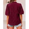 imagePRETTYGARDEN Womens Summer Tops 2025 Dressy Casual Short Sleeve V Neck Buttons Hollow Out Lace Embroidered Blouses ShirtsWine Red