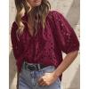 imagePRETTYGARDEN Womens Summer Tops 2025 Dressy Casual Short Sleeve V Neck Buttons Hollow Out Lace Embroidered Blouses ShirtsWine Red