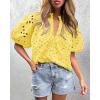 imagePRETTYGARDEN Womens Summer Tops 2025 Dressy Casual Short Sleeve V Neck Buttons Hollow Out Lace Embroidered Blouses ShirtsYellow