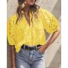 imagePRETTYGARDEN Womens Summer Tops 2025 Dressy Casual Short Sleeve V Neck Buttons Hollow Out Lace Embroidered Blouses ShirtsYellow