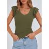 imagePRETTYGARDEN Womens V Neck Summer Tops Ruffle Sleeveless Slim Fit T Shirts Going Out Casual Blouses 2025Army Green