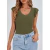 imagePRETTYGARDEN Womens V Neck Summer Tops Ruffle Sleeveless Slim Fit T Shirts Going Out Casual Blouses 2025Army Green