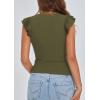 imagePRETTYGARDEN Womens V Neck Summer Tops Ruffle Sleeveless Slim Fit T Shirts Going Out Casual Blouses 2025Army Green