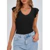 imagePRETTYGARDEN Womens V Neck Summer Tops Ruffle Sleeveless Slim Fit T Shirts Going Out Casual Blouses 2025Black