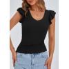 imagePRETTYGARDEN Womens V Neck Summer Tops Ruffle Sleeveless Slim Fit T Shirts Going Out Casual Blouses 2025Black