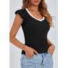 imagePRETTYGARDEN Womens V Neck Summer Tops Ruffle Sleeveless Slim Fit T Shirts Going Out Casual Blouses 2025Black White
