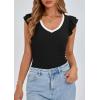 imagePRETTYGARDEN Womens V Neck Summer Tops Ruffle Sleeveless Slim Fit T Shirts Going Out Casual Blouses 2025Black White