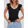 imagePRETTYGARDEN Womens V Neck Summer Tops Ruffle Sleeveless Slim Fit T Shirts Going Out Casual Blouses 2025Black White