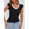 imagePRETTYGARDEN Womens V Neck Summer Tops Ruffle Sleeveless Slim Fit T Shirts Going Out Casual Blouses 2025Black White
