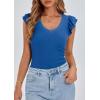 imagePRETTYGARDEN Womens V Neck Summer Tops Ruffle Sleeveless Slim Fit T Shirts Going Out Casual Blouses 2025Blue