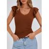imagePRETTYGARDEN Womens V Neck Summer Tops Ruffle Sleeveless Slim Fit T Shirts Going Out Casual Blouses 2025Brown