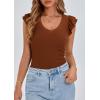 imagePRETTYGARDEN Womens V Neck Summer Tops Ruffle Sleeveless Slim Fit T Shirts Going Out Casual Blouses 2025Brown