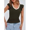 imagePRETTYGARDEN Womens V Neck Summer Tops Ruffle Sleeveless Slim Fit T Shirts Going Out Casual Blouses 2025Dark Army Green