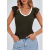 imagePRETTYGARDEN Womens V Neck Summer Tops Ruffle Sleeveless Slim Fit T Shirts Going Out Casual Blouses 2025Dark Army Green