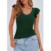 imagePRETTYGARDEN Womens V Neck Summer Tops Ruffle Sleeveless Slim Fit T Shirts Going Out Casual Blouses 2025Dark Green