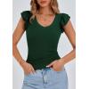 imagePRETTYGARDEN Womens V Neck Summer Tops Ruffle Sleeveless Slim Fit T Shirts Going Out Casual Blouses 2025Dark Green