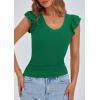 imagePRETTYGARDEN Womens V Neck Summer Tops Ruffle Sleeveless Slim Fit T Shirts Going Out Casual Blouses 2025Green