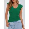 imagePRETTYGARDEN Womens V Neck Summer Tops Ruffle Sleeveless Slim Fit T Shirts Going Out Casual Blouses 2025Green