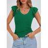 imagePRETTYGARDEN Womens V Neck Summer Tops Ruffle Sleeveless Slim Fit T Shirts Going Out Casual Blouses 2025Green