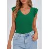imagePRETTYGARDEN Womens V Neck Summer Tops Ruffle Sleeveless Slim Fit T Shirts Going Out Casual Blouses 2025Green