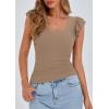 imagePRETTYGARDEN Womens V Neck Summer Tops Ruffle Sleeveless Slim Fit T Shirts Going Out Casual Blouses 2025Khaki