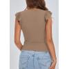 imagePRETTYGARDEN Womens V Neck Summer Tops Ruffle Sleeveless Slim Fit T Shirts Going Out Casual Blouses 2025Khaki