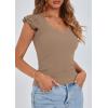 imagePRETTYGARDEN Womens V Neck Summer Tops Ruffle Sleeveless Slim Fit T Shirts Going Out Casual Blouses 2025Khaki