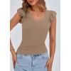 imagePRETTYGARDEN Womens V Neck Summer Tops Ruffle Sleeveless Slim Fit T Shirts Going Out Casual Blouses 2025Khaki