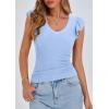 imagePRETTYGARDEN Womens V Neck Summer Tops Ruffle Sleeveless Slim Fit T Shirts Going Out Casual Blouses 2025Light Blue