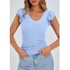 imagePRETTYGARDEN Womens V Neck Summer Tops Ruffle Sleeveless Slim Fit T Shirts Going Out Casual Blouses 2025Light Blue