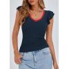 imagePRETTYGARDEN Womens V Neck Summer Tops Ruffle Sleeveless Slim Fit T Shirts Going Out Casual Blouses 2025Navy