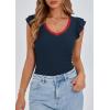 imagePRETTYGARDEN Womens V Neck Summer Tops Ruffle Sleeveless Slim Fit T Shirts Going Out Casual Blouses 2025Navy