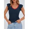 imagePRETTYGARDEN Womens V Neck Summer Tops Ruffle Sleeveless Slim Fit T Shirts Going Out Casual Blouses 2025Navy