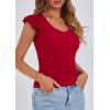 imagePRETTYGARDEN Womens V Neck Summer Tops Ruffle Sleeveless Slim Fit T Shirts Going Out Casual Blouses 2025Red