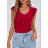imagePRETTYGARDEN Womens V Neck Summer Tops Ruffle Sleeveless Slim Fit T Shirts Going Out Casual Blouses 2025Red